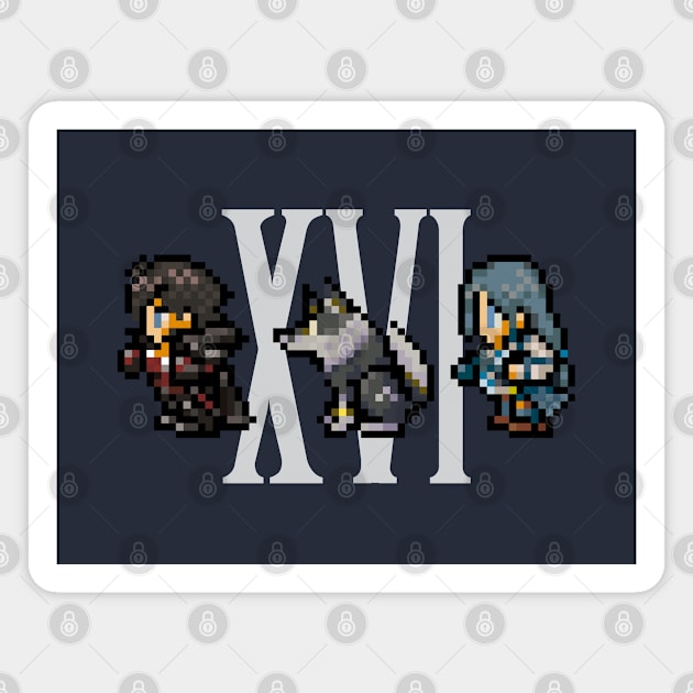 Clive, Torgal, and Jill XVI Design | FFXVI Pixel Party Members | Final Fantasy 16 | Dark Colors Magnet by AFKApparelGG